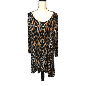 Ruby Rd. Black and Brown Asymmetrical Animal Print Tunic, Size 1X